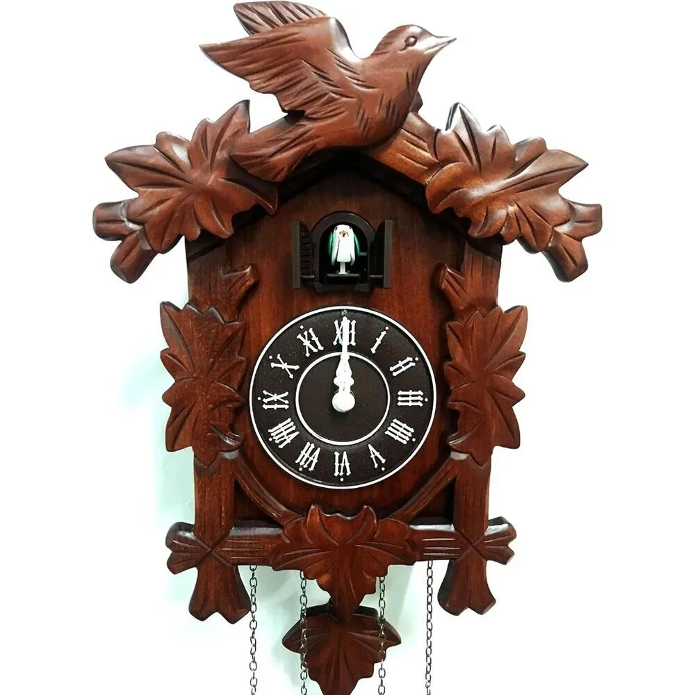 Cuckoo Clock Vintage Large Wooden Wall Clock Handcrafted 13x9.5 Inch Brown